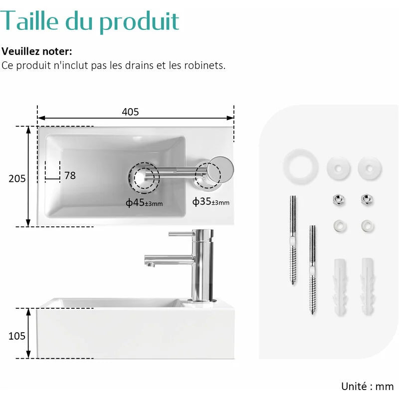EMKE CB06 Lave mains suspendu, blanc brillant