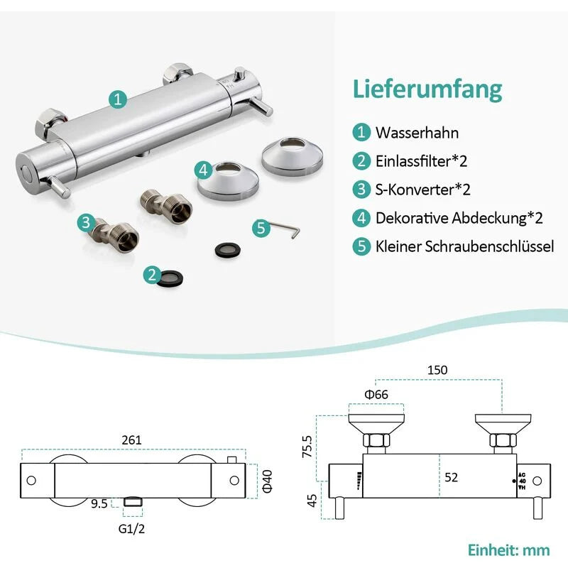 EMKE F02 thermostatique de douche, robinet de salle de bain avec bouton de sécurité 40°C, Chrome