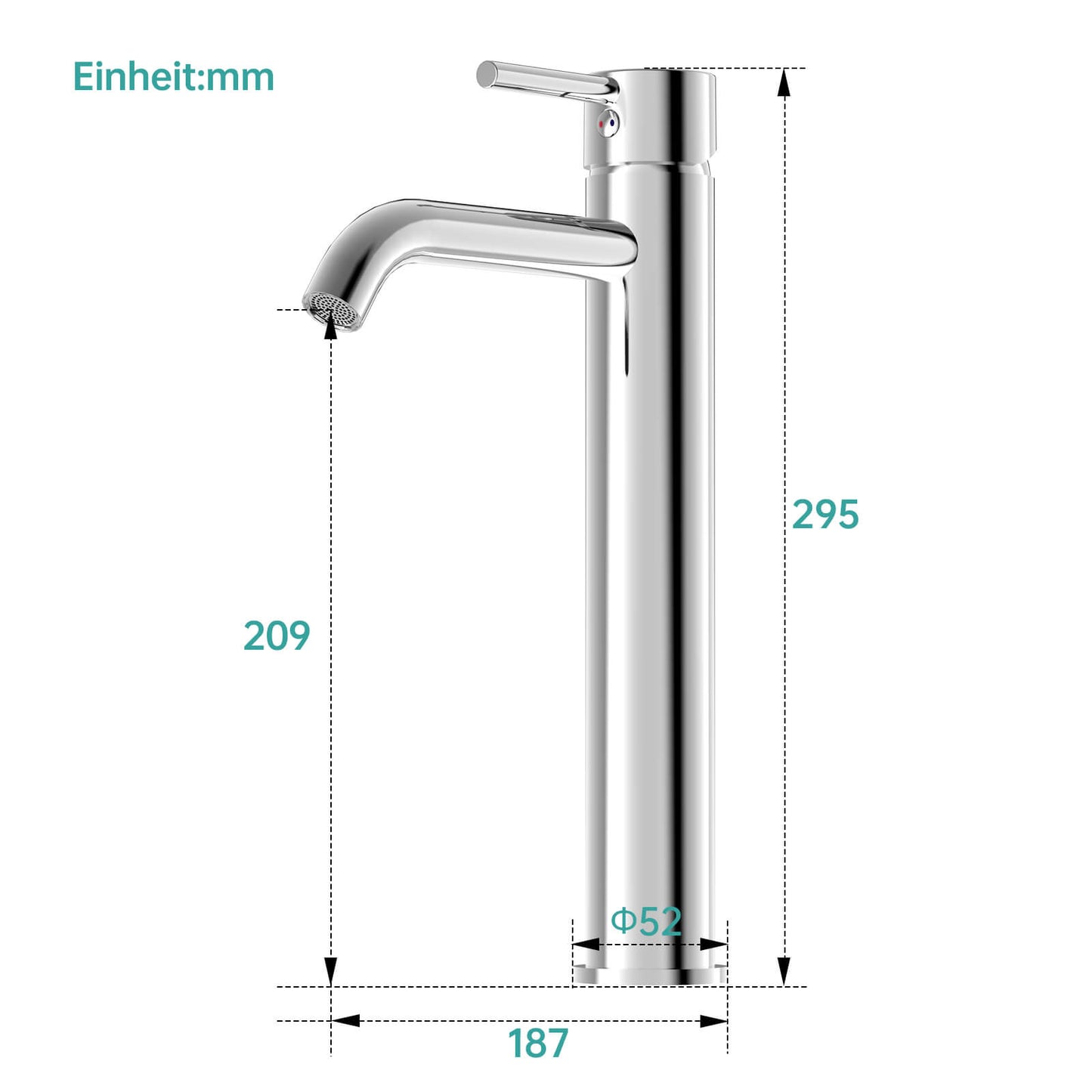 EMKE "F14" mitigeur de lavabo avec corps de robinetterie chromé surélevé, sans garniture de vidage