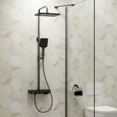 EMKE F08 Colonne de douche thermostatique avec set de douche avec étagère en verre, Anthracite/Chrome