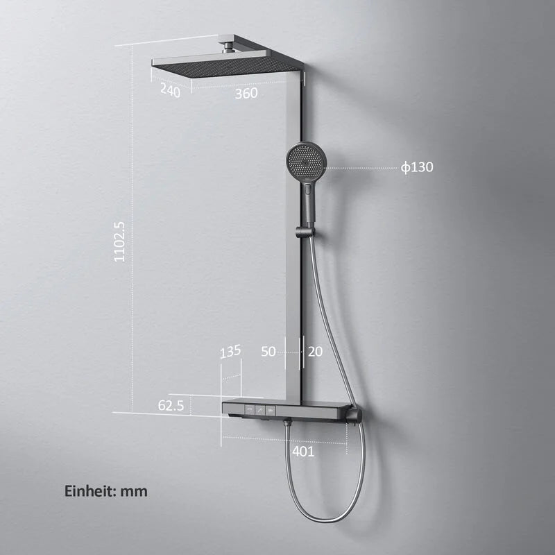 EMKE F11 Colonne de douche thermostatique avec plaque thermostatique de 40 cm, Anthracite/Blanc