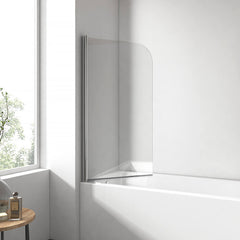 EMKE Pare-baignoire rabattable, 1 volet, profilé chrome, verre de sécurité de 6 mm