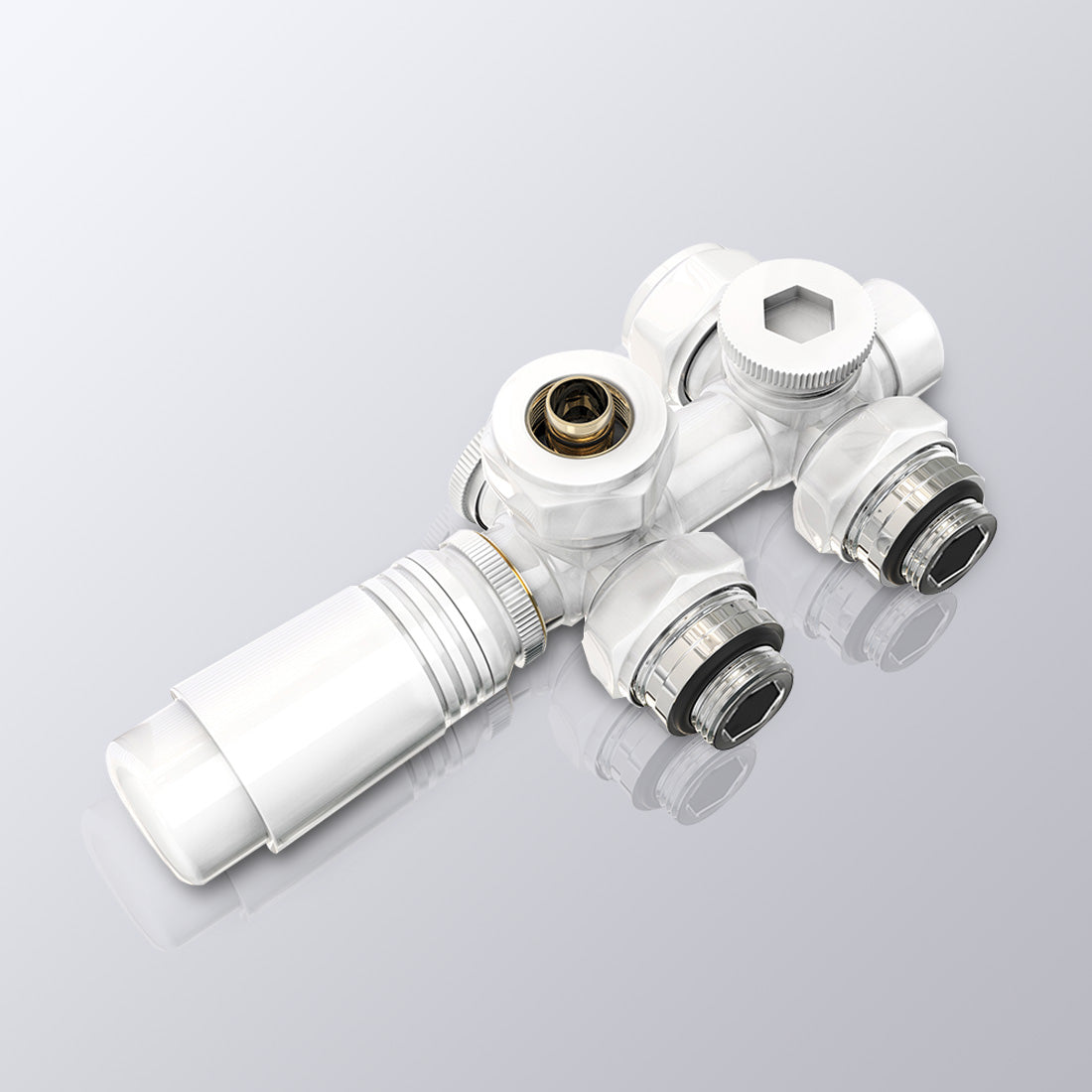 Kit robinet radiateur - Thermostatique - Design - Chrome - E..