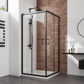 Cabine de douche carrée à double porte coulissante, noire, hauteur 190 cm