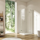 Cabine de douche d'angle sans cadre EMKE avec portes battantes et barres de support, hauteur 185 cm/195 cm