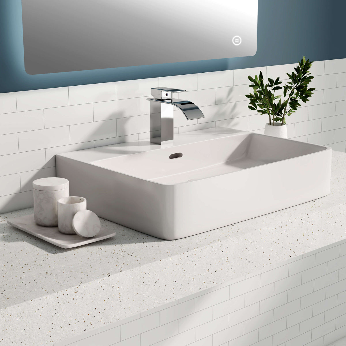 EMKE CB04 Lavabo blanc, avec 1 trou pour robinetterie et avec trop-plein
