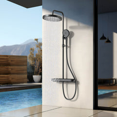 Système de douche EMKE F22 avec thermostat et douche de tête 320 mm, noir mat/chrome