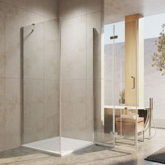 Cabine de douche d'angle EMKE avec paroi latérale et porte pliante pivotante, hauteur : 185 cm/195 cm