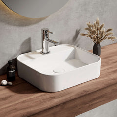 EMKE CB02 Vasque à Poser en céramique, Lavabo rectangulaire en céramique Arc, blanc brillant