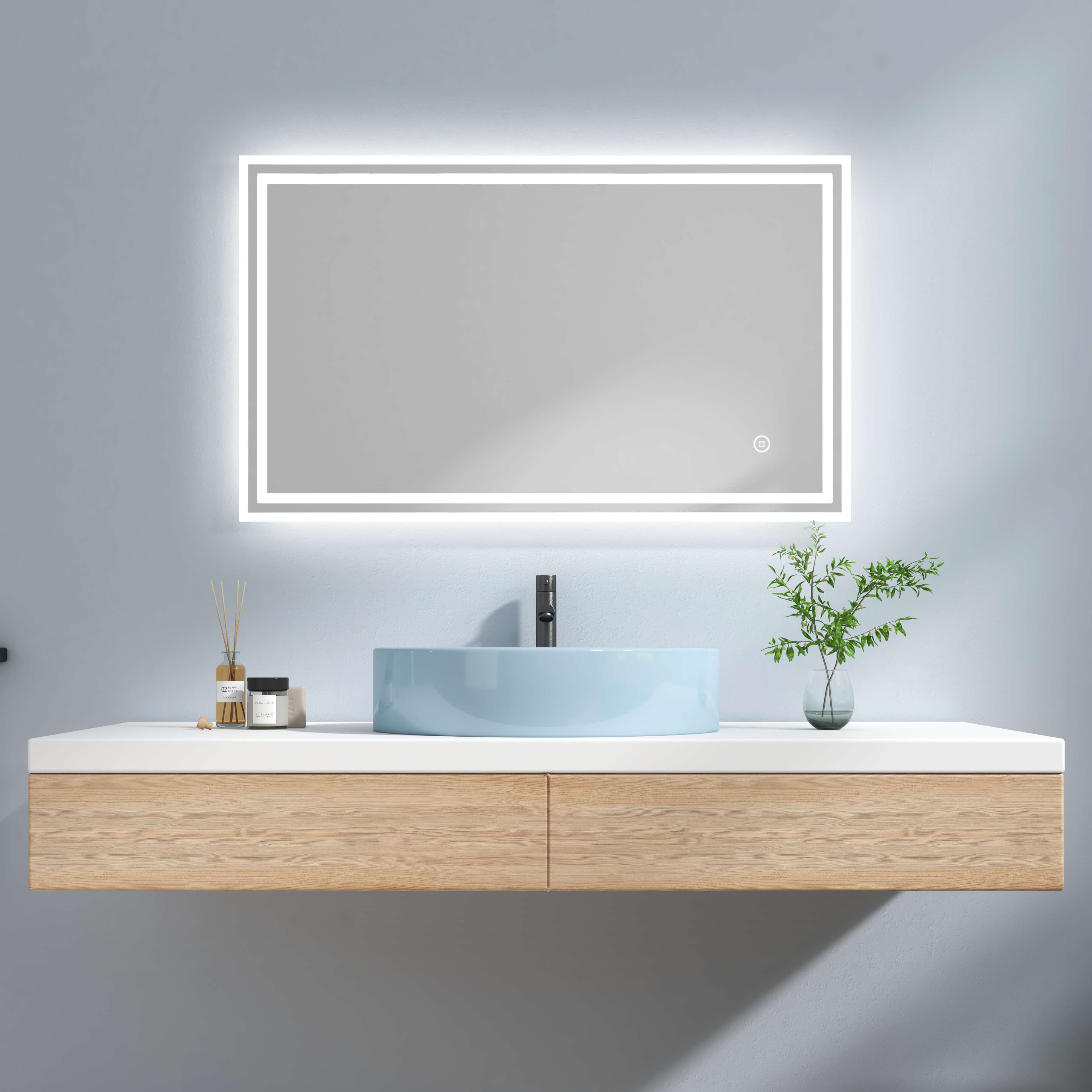 Miroir mural LM04 avec éclairage LED fixation murale pour la salle de bain  I  –