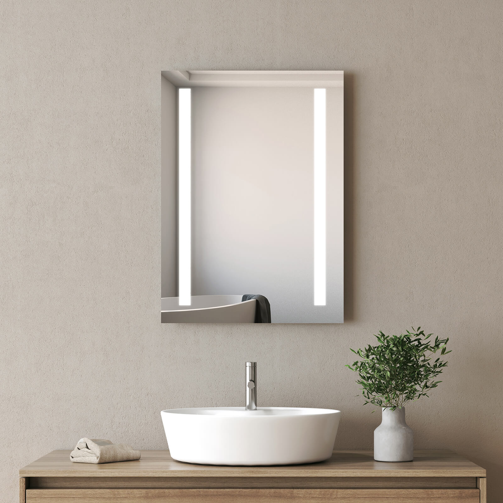 Miroir de salle de bain LED EMKE LM01, antibuée, lumière blanc froid/chaud  - 50x70+Bouton marche/arrêt + antibuée / 3000K/6500K
