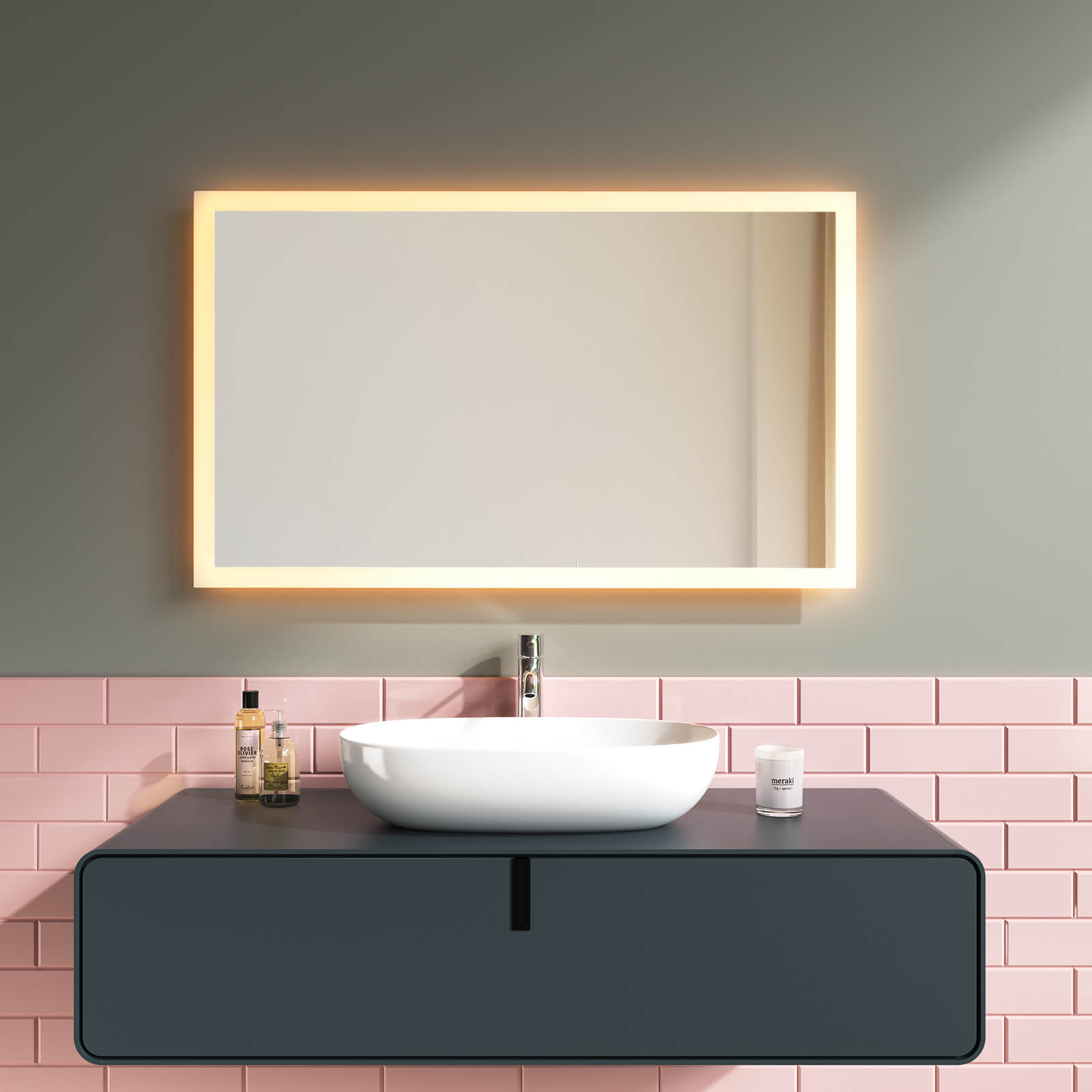 3 couleurs Miroir rond de Salle de Bain avec Anti-buée + LED 3000