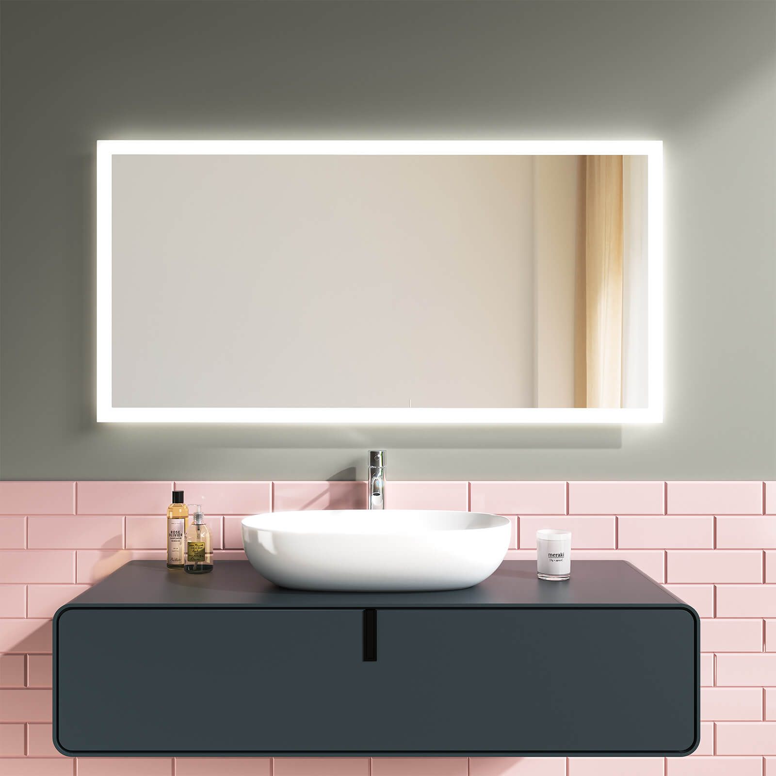 Miroir LED Rectangulaire Mural Lumineux avec Interrupteur 60x 65 cm