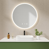 EMKE OLM08 Miroir de salle de bain rond LED, interrupteur tactile, antibuée, horloge, blanc chaud (4300K), Ø60/70/80 cm