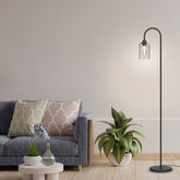 Lampadaires EMKE "L17E2BL" avec abat-jour en verre, interrupteur au pied