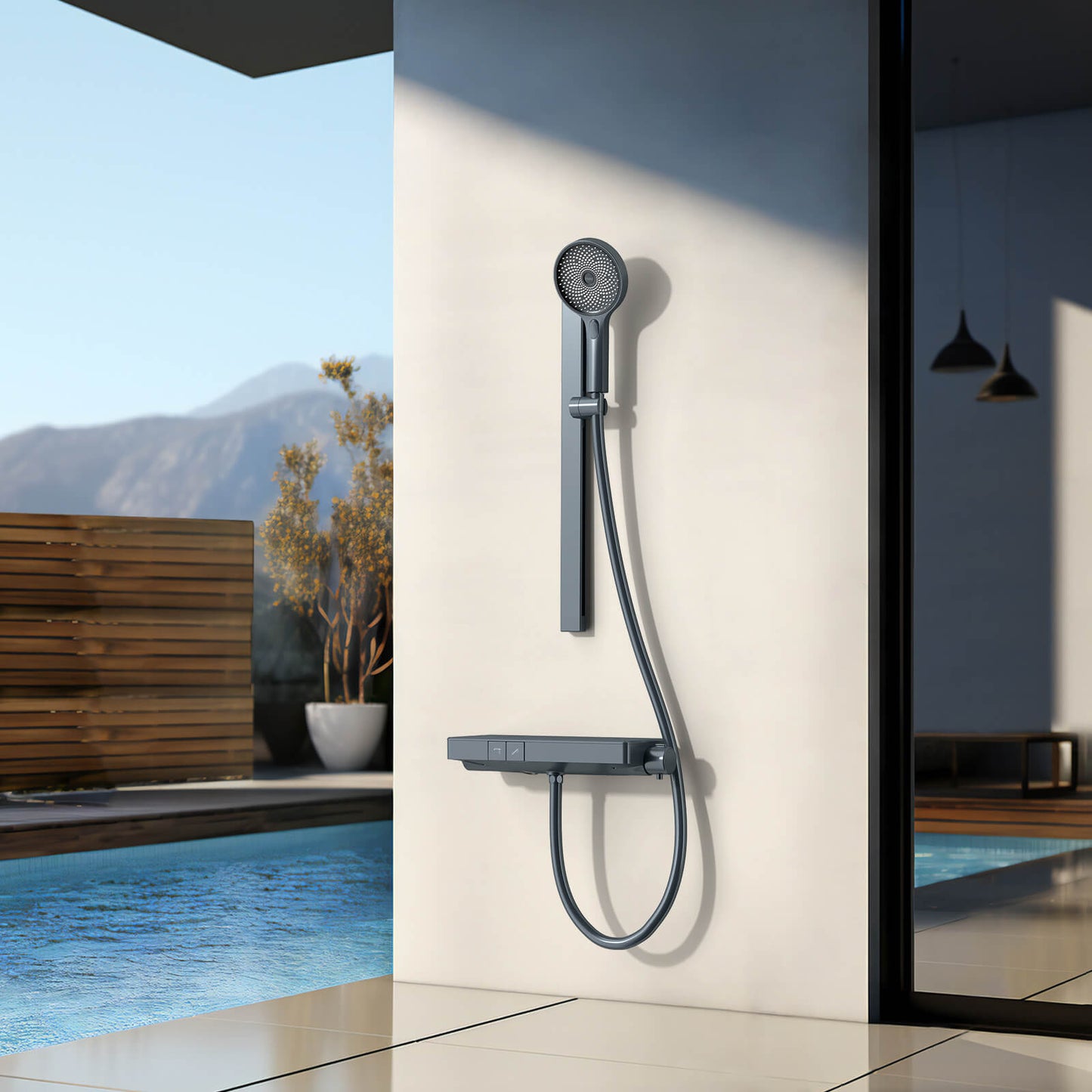 Système de douche thermostatique design split EMKE F22, anthracite mat