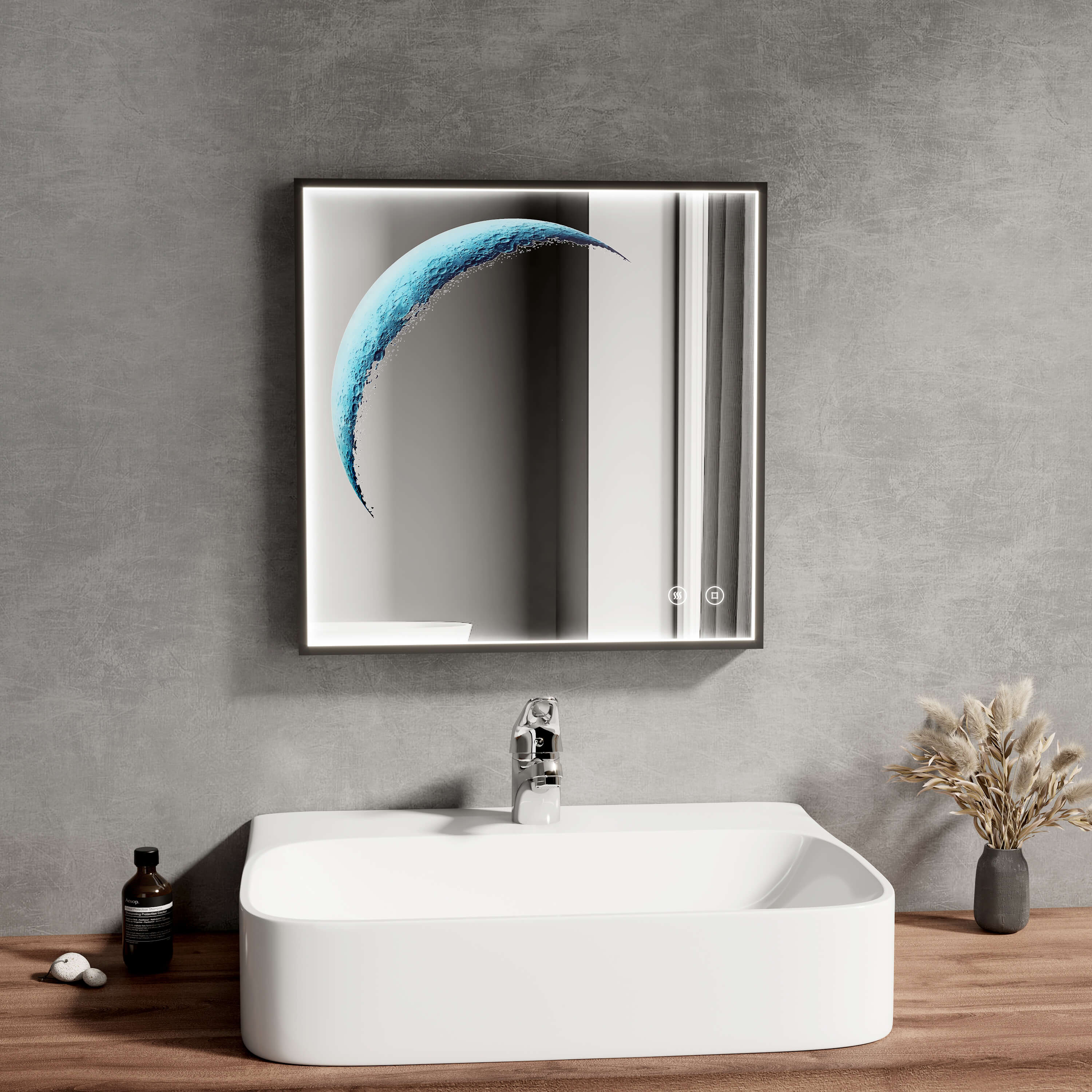 Miroir de salle de bain EMKE LM09 rectangulaire avec éclairage intégré,  disponible avec diverses fonctions - 80x60+Toucher+Anti-buée / 6500K