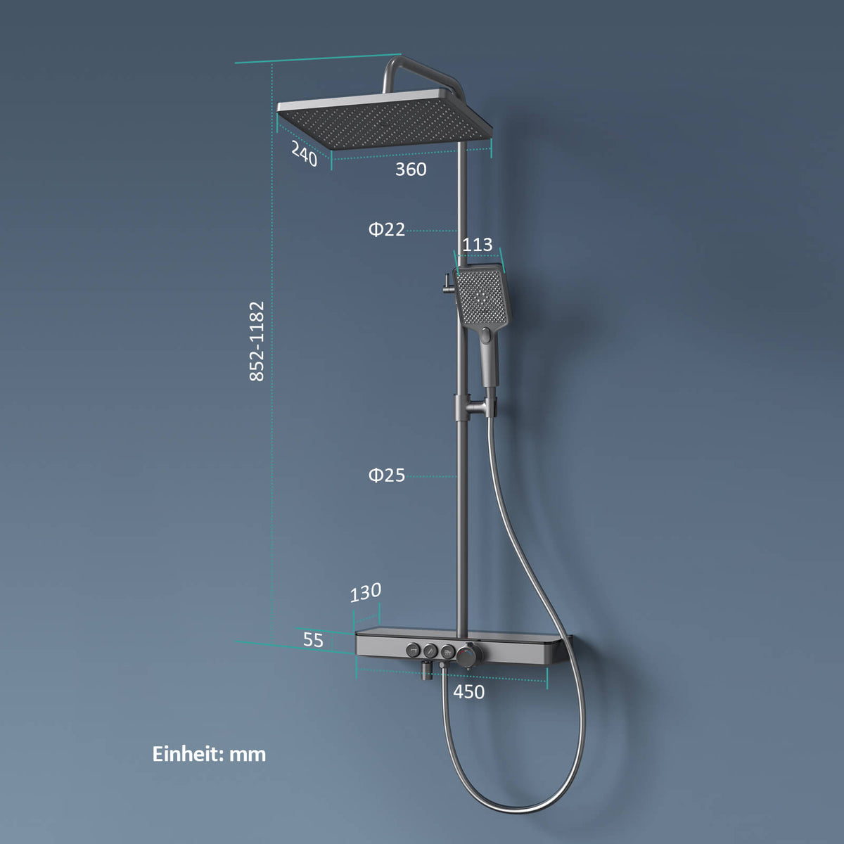 EMKE F10 Colonne de douche Thermostat, 3 types de jets, Chrome/Anthracite/Blanc