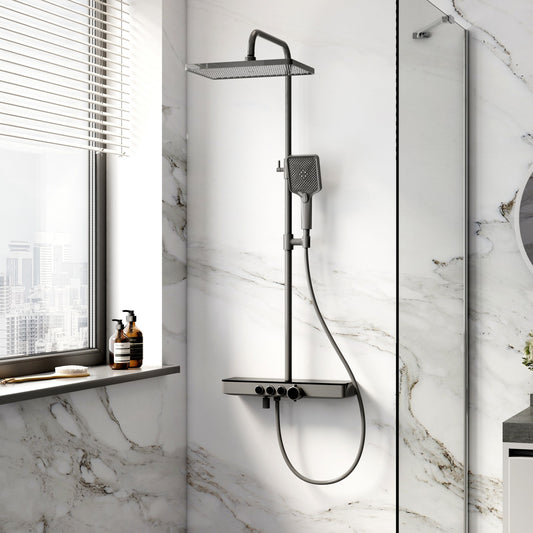EMKE F10 Colonne de douche Thermostat, 3 types de jets, Chrome/Anthracite/Blanc