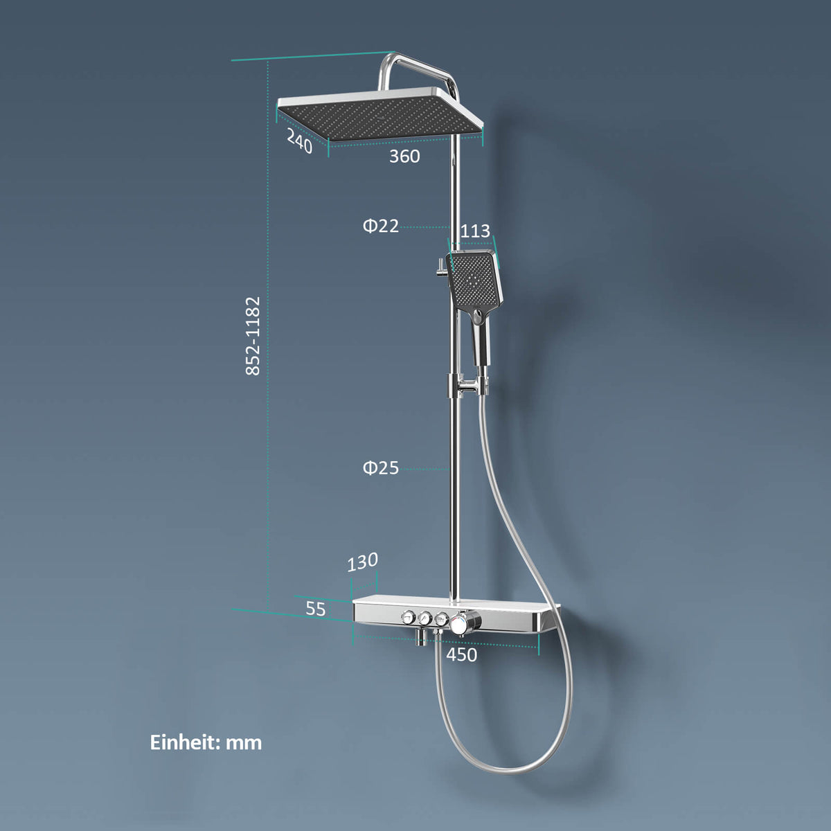 EMKE F10 Colonne de douche Thermostat, 3 types de jets, Chrome/Anthracite/Blanc