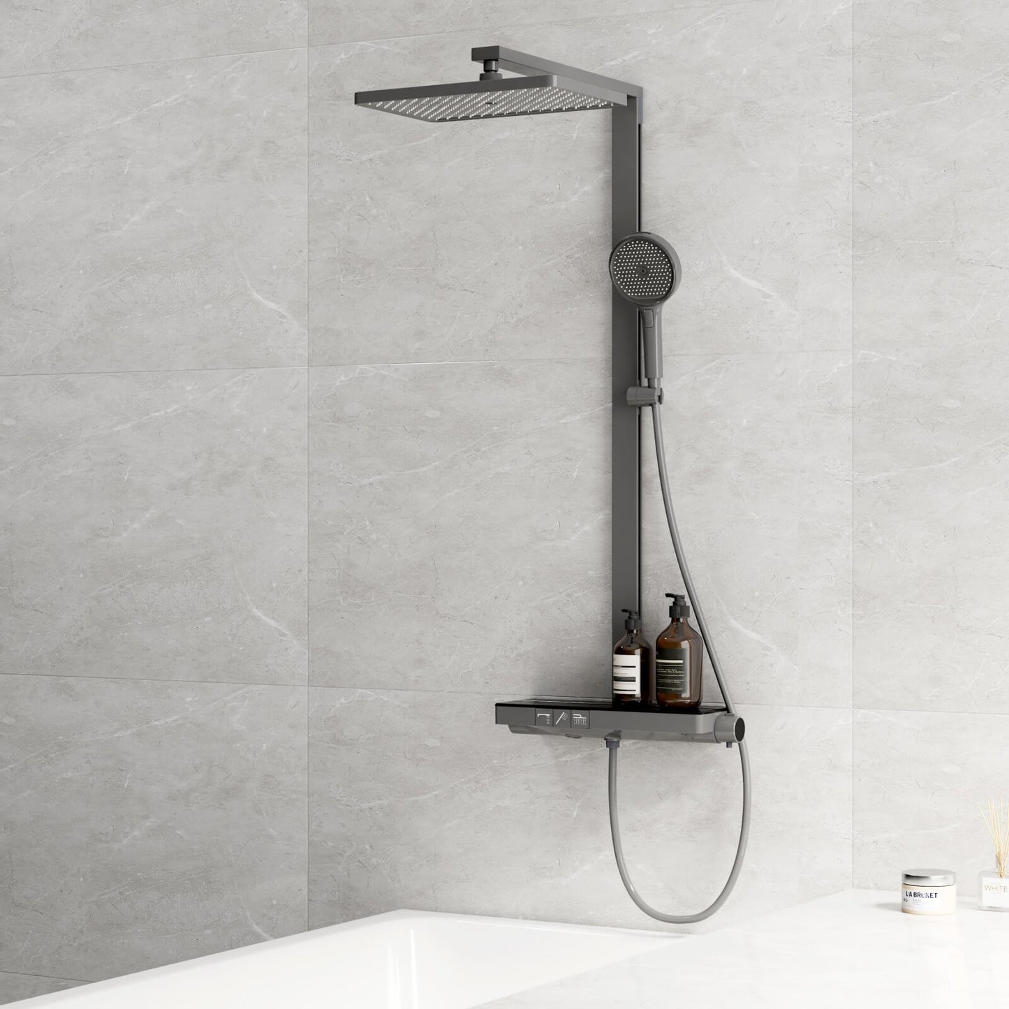 EMKE F11 Colonne de douche thermostatique avec plaque thermostatique de 40 cm, Anthracite/Blanc