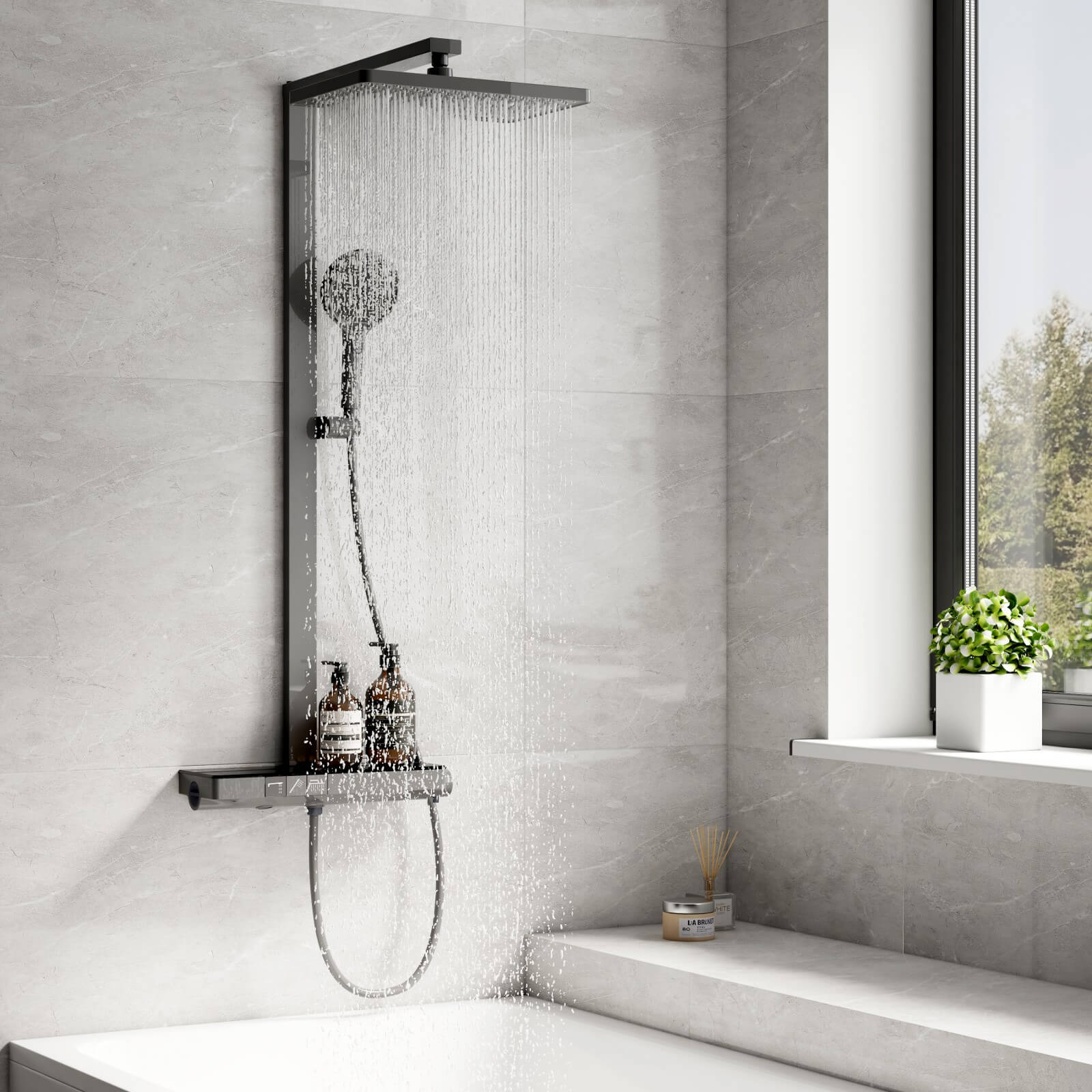 F11 Colonne de douche thermostatique avec 4 mode, Anthracite/Blanc 