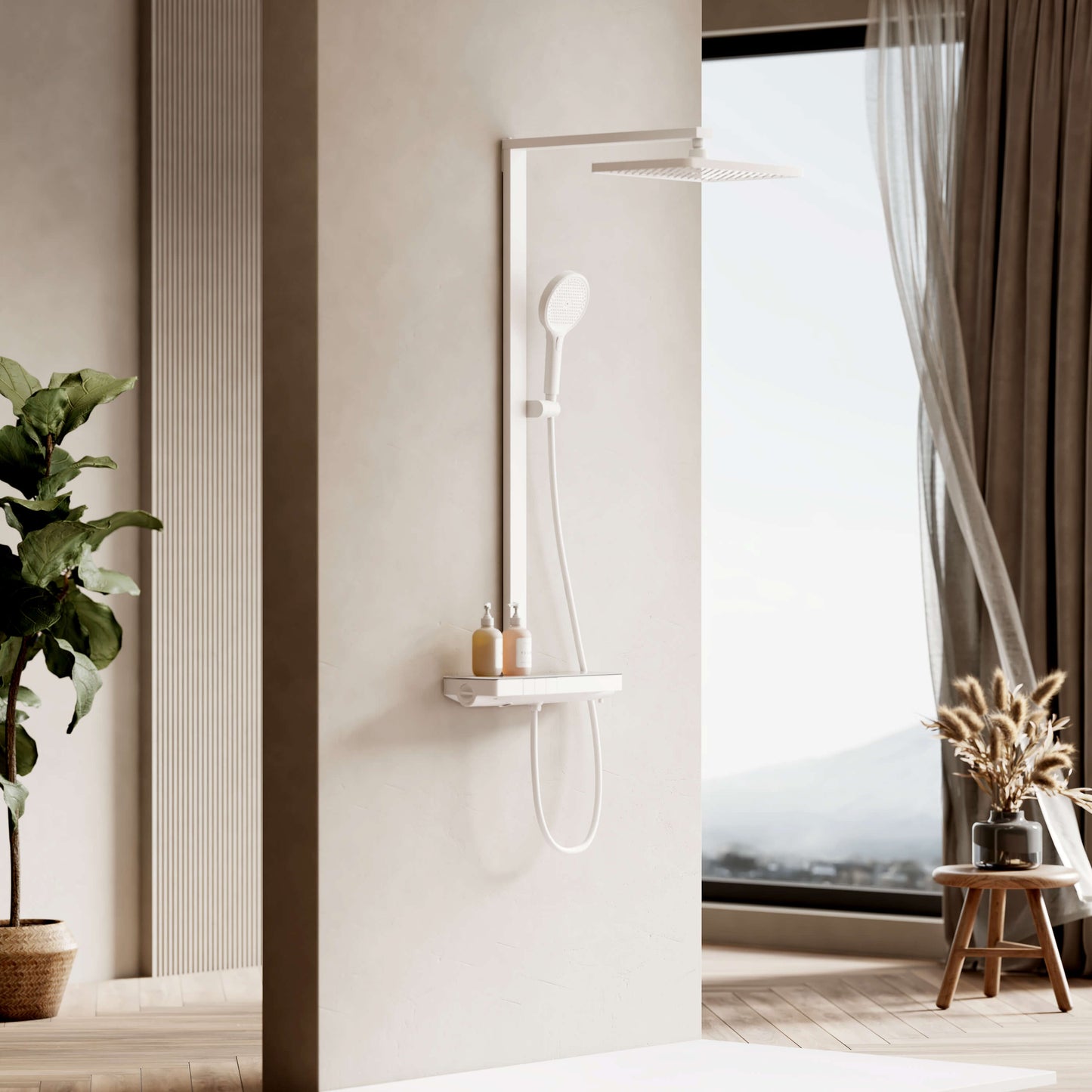 EMKE F11 Colonne de douche thermostatique avec plaque thermostatique de 40 cm, Anthracite/Blanc