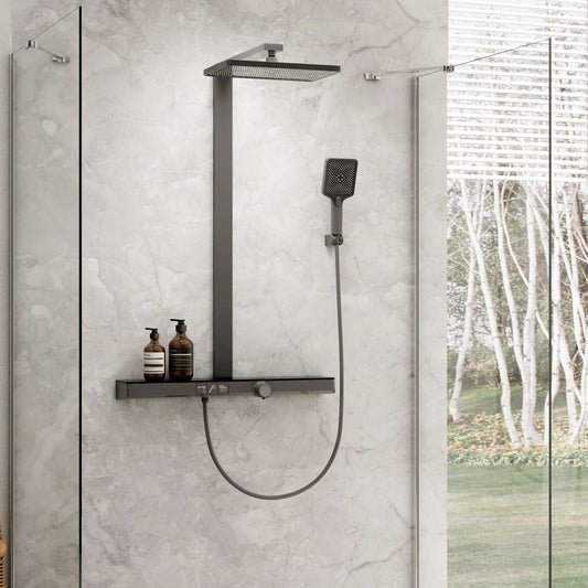 EMKE F13 Colonne de douche thermostatique 38°C avec tablette extra large, noir mat