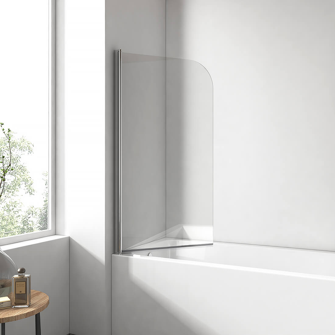 EMKE Pare-baignoire rabattable, 1 volet, profilé chrome, verre de sécurité de 6 mm