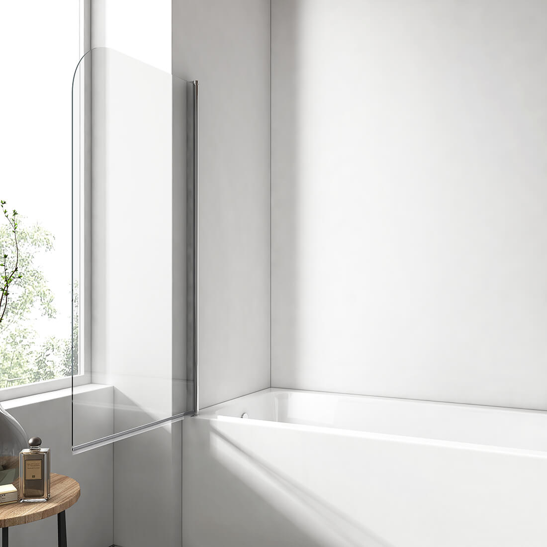 EMKE Pare-baignoire rabattable, 1 volet, profilé chrome, verre de sécurité de 6 mm