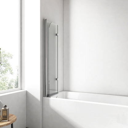 EMKE Pare-baignoire rabattable, 2 volets, profilé noir/chrome, verre de sécurité de 6 mm