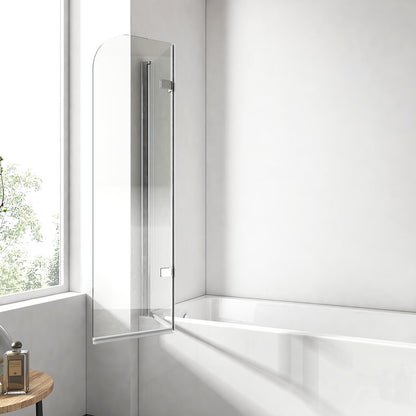 EMKE Pare-baignoire rabattable, 2 volets, profilé noir/chrome, verre de sécurité de 6 mm