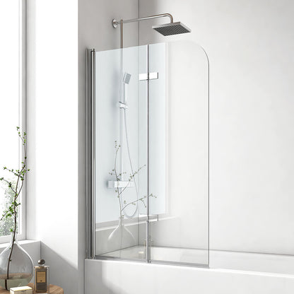 EMKE Pare-baignoire rabattable, 2 volets, profilé noir/chrome, verre de sécurité de 6 mm