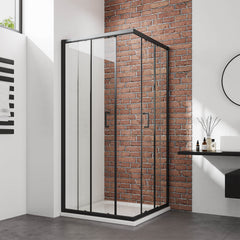Cabine de douche carrée à double porte coulissante, noire, hauteur 190 cm