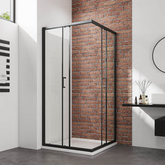 Cabine de douche carrée à double porte coulissante, noire, hauteur 190 cm