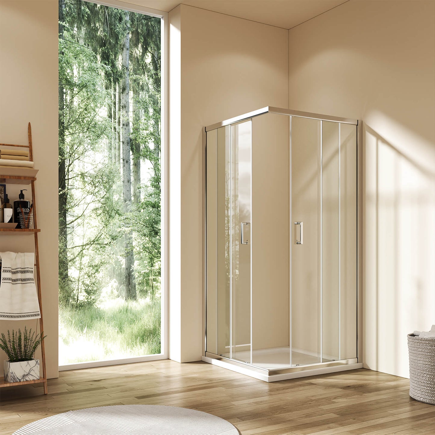 Cabine de douche d'angle avec deux portes coulissantes, verre trempé, hauteur 185 cm/195 cm