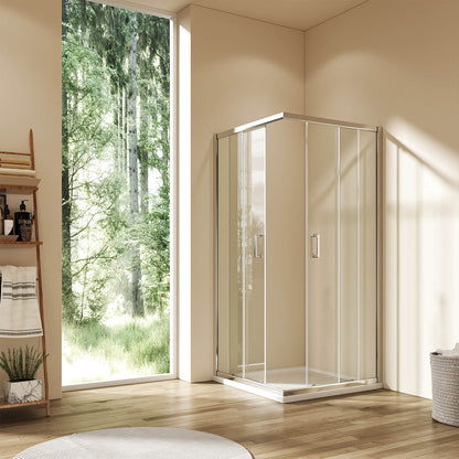 Cabine de douche d'angle avec deux portes coulissantes, verre trempé, hauteur 185 cm/195 cm