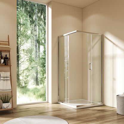 Cabine de douche d'angle avec deux portes coulissantes, verre trempé, hauteur 185 cm/195 cm
