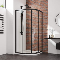 Cabine de douche quart de cercle à porte coulissante, blanc/noir, hauteur 185 cm