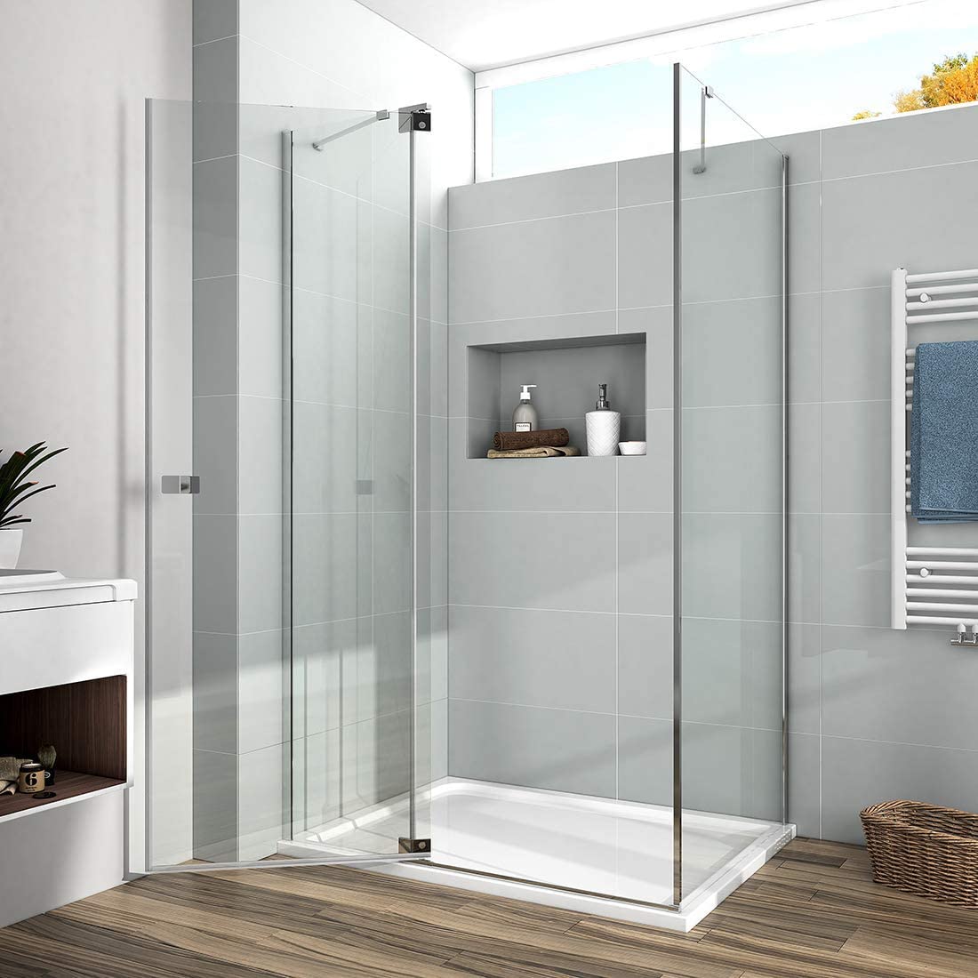 Cabine de douche EMKE (avec grande porte, ouvrant vers l'intérieur et l'extérieur, hauteur : 190 cm)