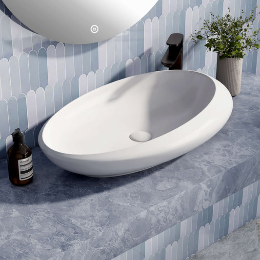 EMKE CB07 vasque à poser blanc, ovale, design asymétrique