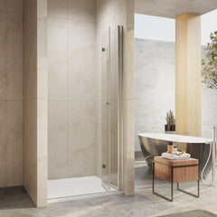 Porte de douche sans cadre EMKE, porte pliante, pour douche en niche, hauteur : 185 cm/195 cm