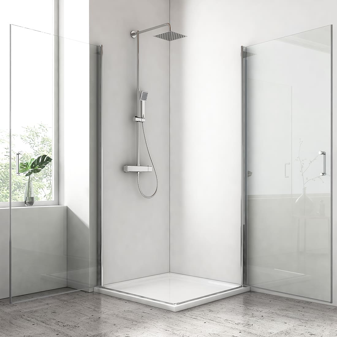 Cabine de douche à double porte pour installation en angle, hauteur 185 cm/195 cm
