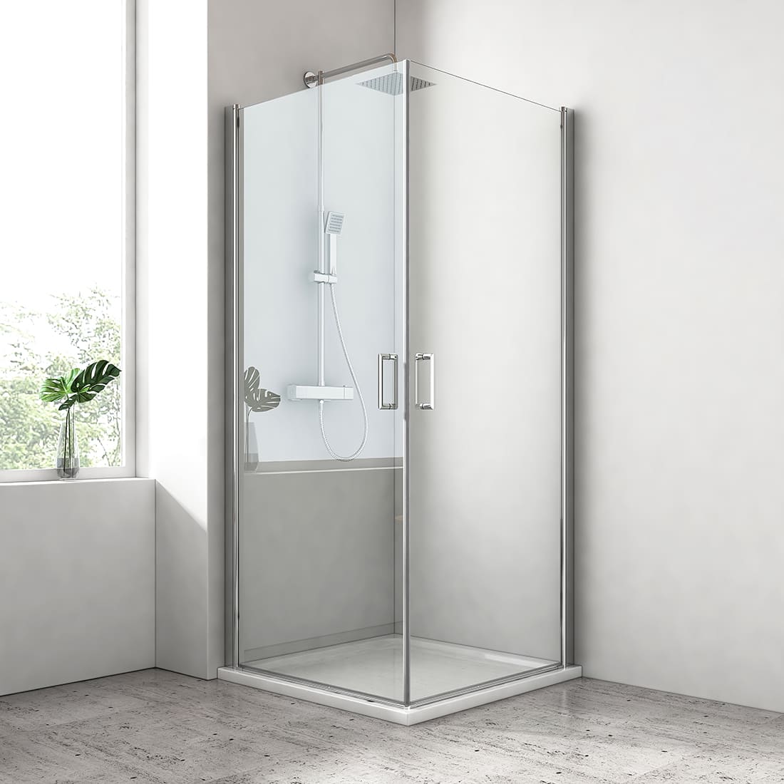 Cabine de douche à double porte pour installation en angle, hauteur 185 cm/195 cm