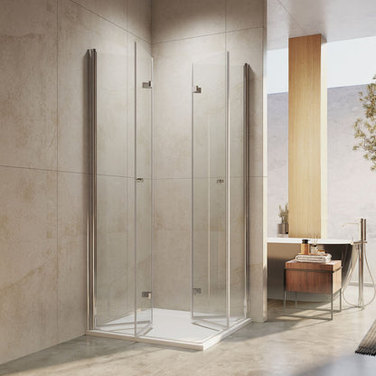 Cabine de douche EMKE avec double portes pliantes, hauteur : 185 cm/195 cm