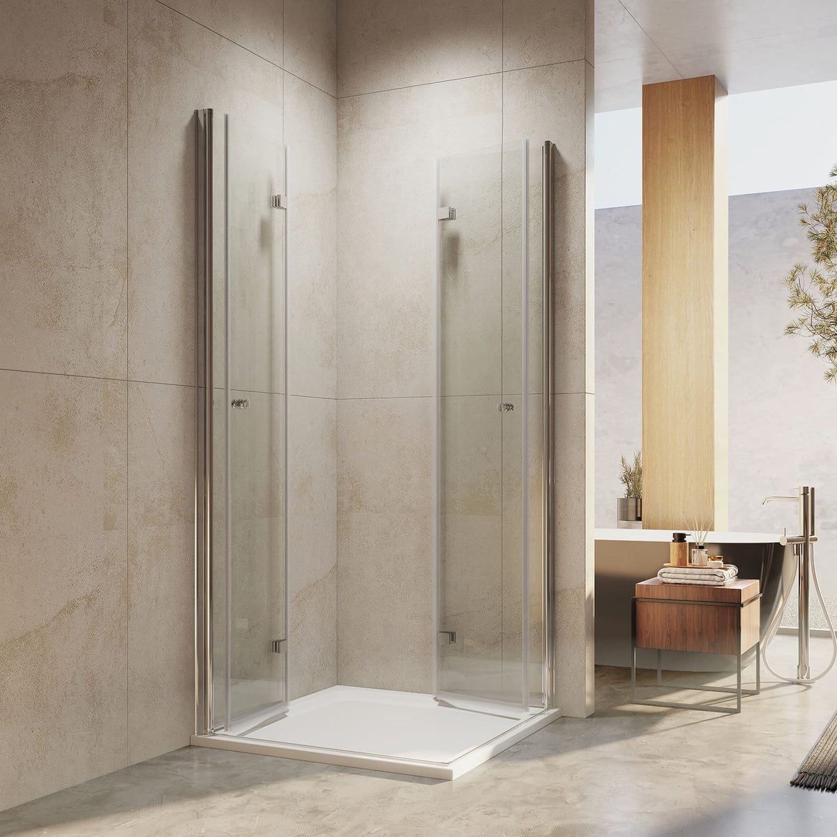 Cabine de douche EMKE avec double portes pliantes, hauteur : 185 cm/195 cm