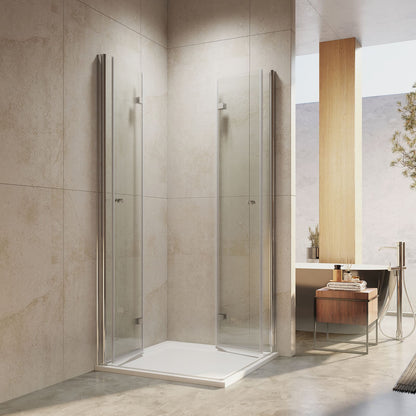 Cabine de douche EMKE avec double portes pliantes, hauteur : 185 cm/195 cm