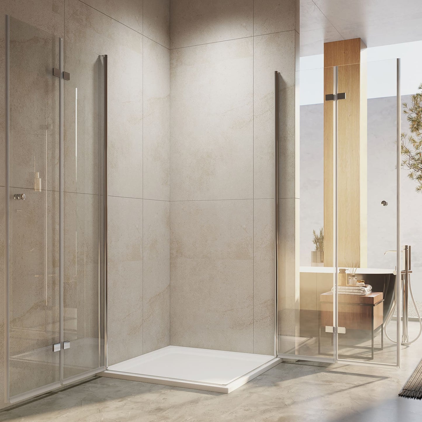 Cabine de douche EMKE avec double portes pliantes, hauteur : 185 cm/195 cm