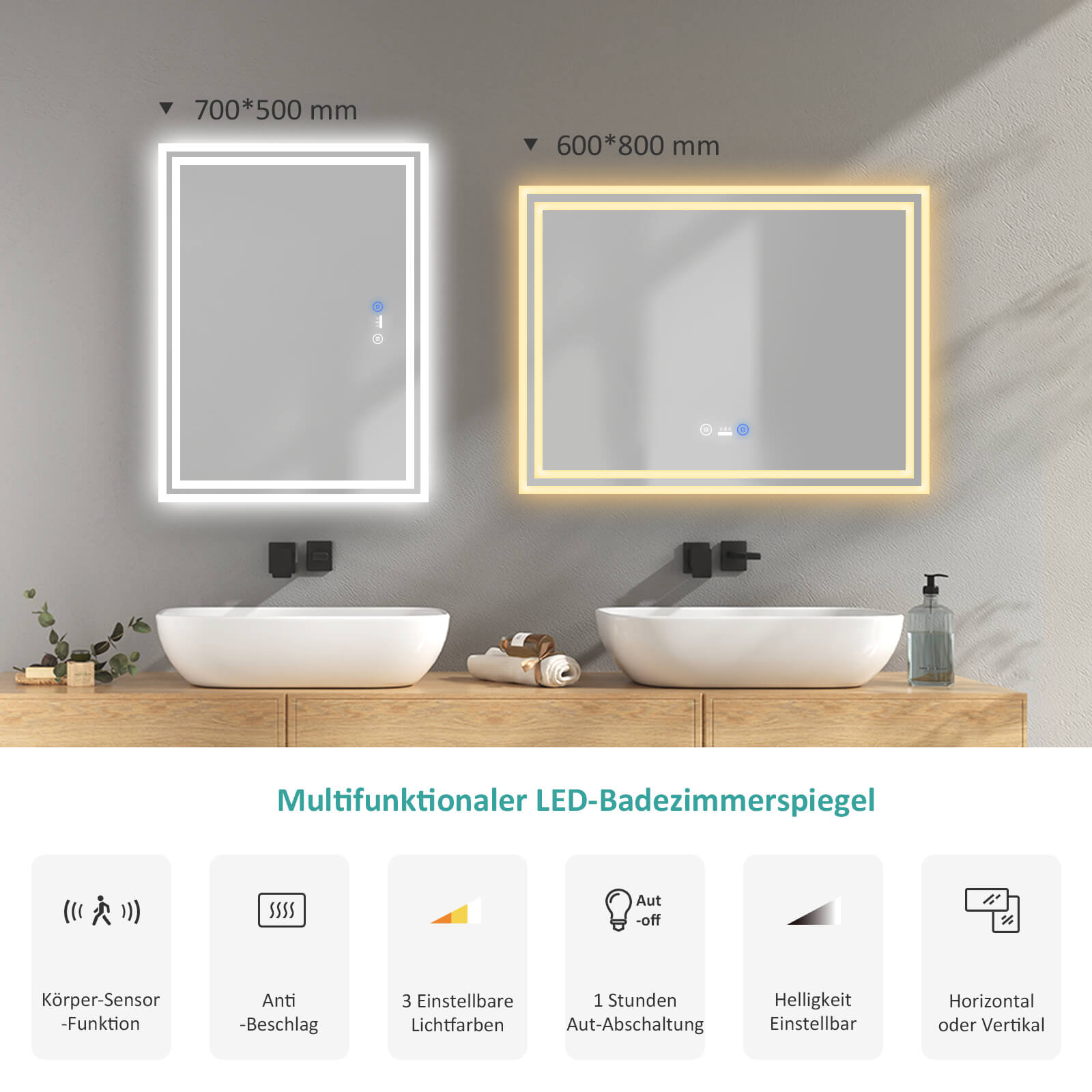 Miroir Salle De Bain LED Denver Avec Interrupteur Capteur à Main - Moderne - Fixé Mural