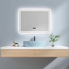 EMKE LM04 Miroir de salle de bain à éclairage LED rectangulaire et diverses fonctions